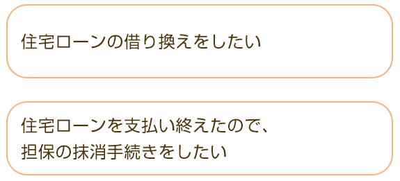 *住宅ローンの借り換えをしたい *住宅ローンを支払い終えたので、担保の抹消手続きをしたい